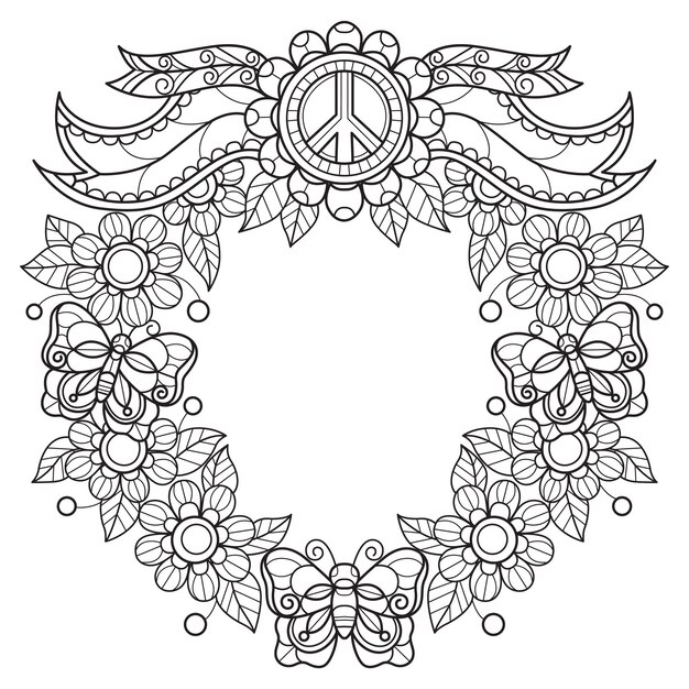 peace flower wreath hand drawn adult coloring book 52104 573