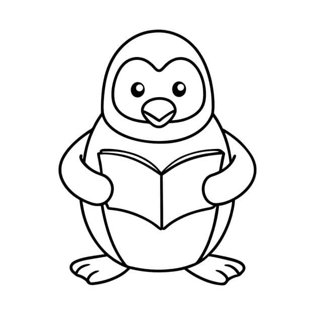 penguin reading book outline cute coloring book page line art vector 1185634 3574