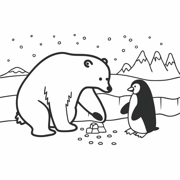 polar bear penguin are standing front mountain 949680 2701