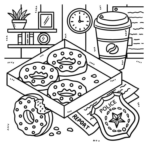 police badge donuts coffee coloring page 576561 5346