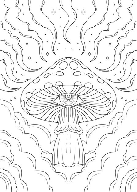 psychedelic mushroom coloring page with mystical eye cosmic smoke design 761585 664