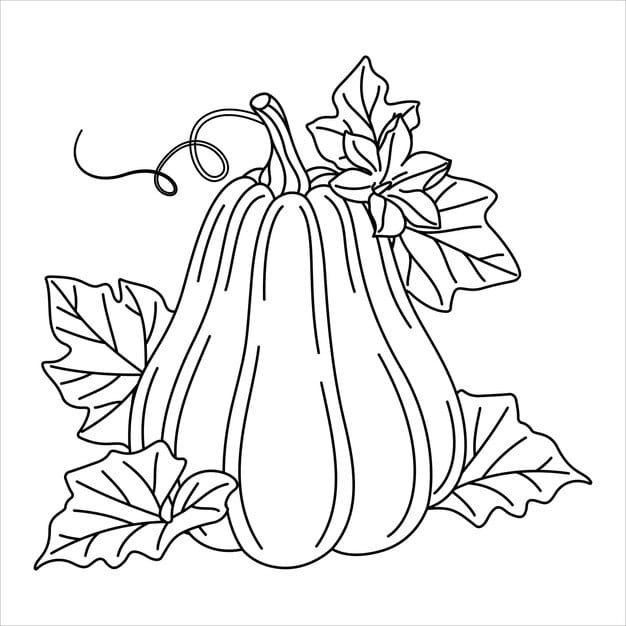 pumpkin with vines flower leaves line art drawing coloring page 1103493 1323