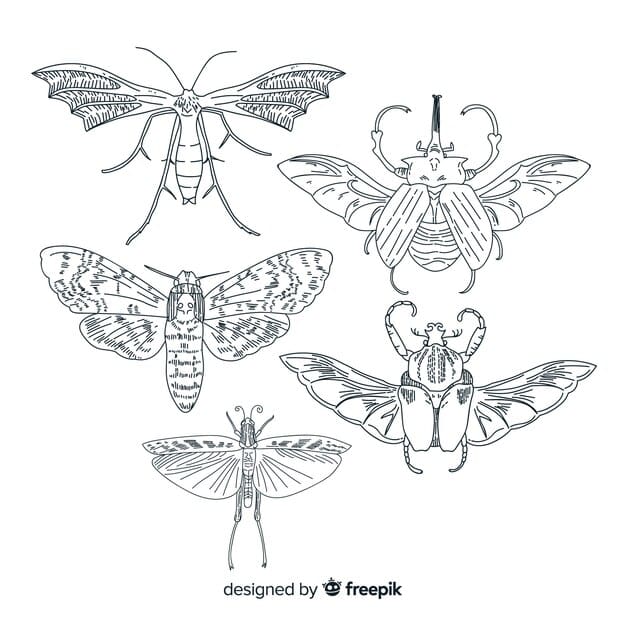 realistic hand drawn insects sketch pack 23 2148090676