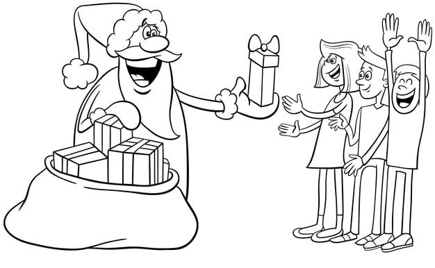 santa claus with sack christmas gifts kids coloring page 11460 14910