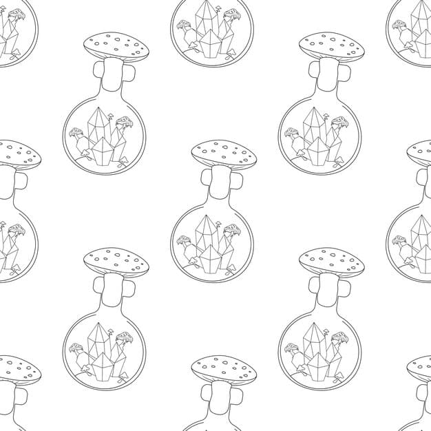 seamless pattern line art fly mushroom potion occultism magic 875224 1519