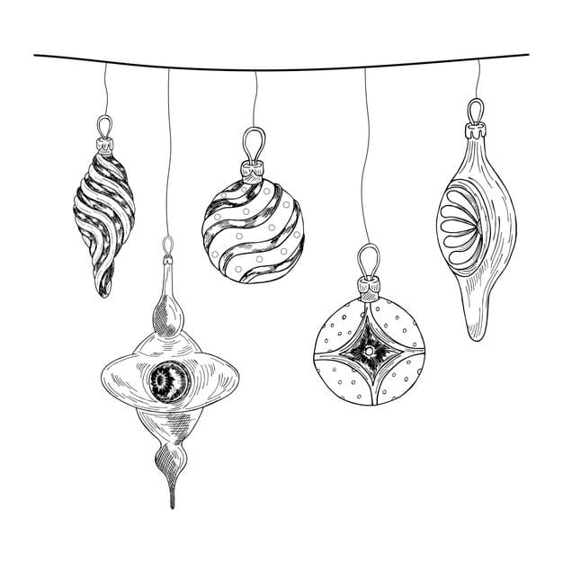set christmas decorations doodle stylehanddrawn patternsglass icicles ballspainted vintage style 706699 160