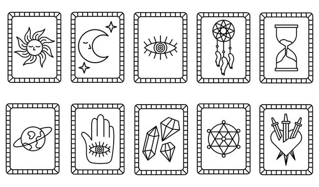 set mystical tarot cards occult esoteric vintage tarot cards flat line icons collection 389875 59