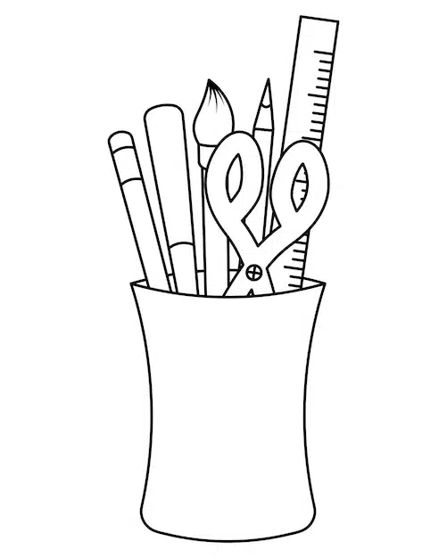 set stationery glass sketch scissors pens pencil doodle style 654766 351