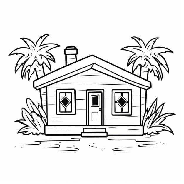 simple line art illustration house with palm trees either side 922664 8526