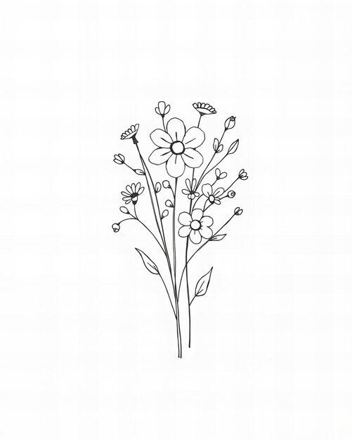 simple line drawing wildflower bouquet illustration white background simple design minimali 1045199 30527