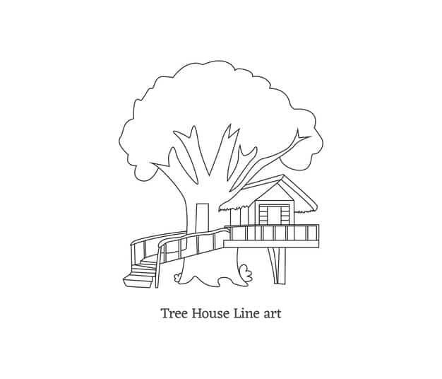 single continuous line drawing tree house coloring book pages kids adults with vector art 949970 849