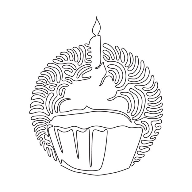 single one line drawing yummy cupcake with candle sweet tasty cake delicious dessert dinner 533993 19670