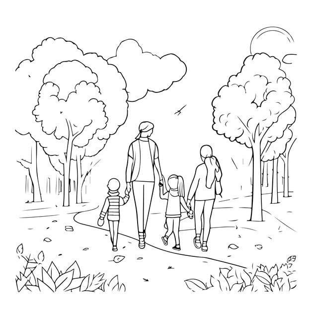 sketch hand drawn single line art coloring page line drawing family day 469760 11941