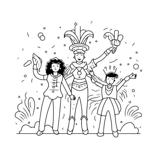 sketch hand drawn single line art coloring page line drawing mardi gras carnival day 469760 11807