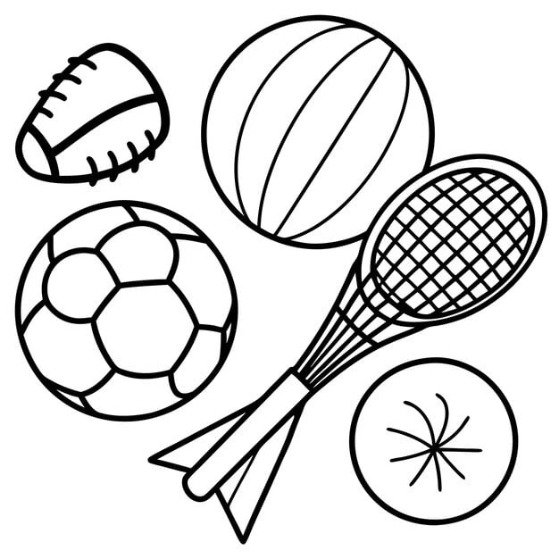 sports equipment illustration featuring various balls racket 1300528 15708