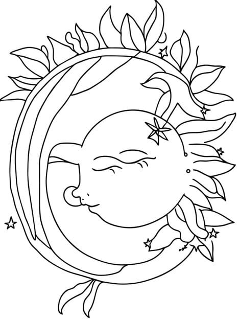 sun moon stars coloring pages free printable vector illustration line art 969863 95964