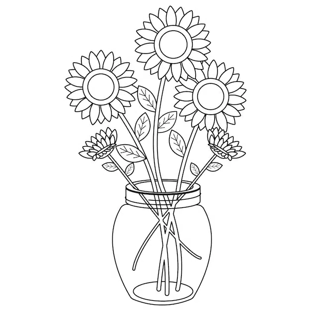 sunflower jar vase outline vector style illustration about flower floral theme 77984 1431