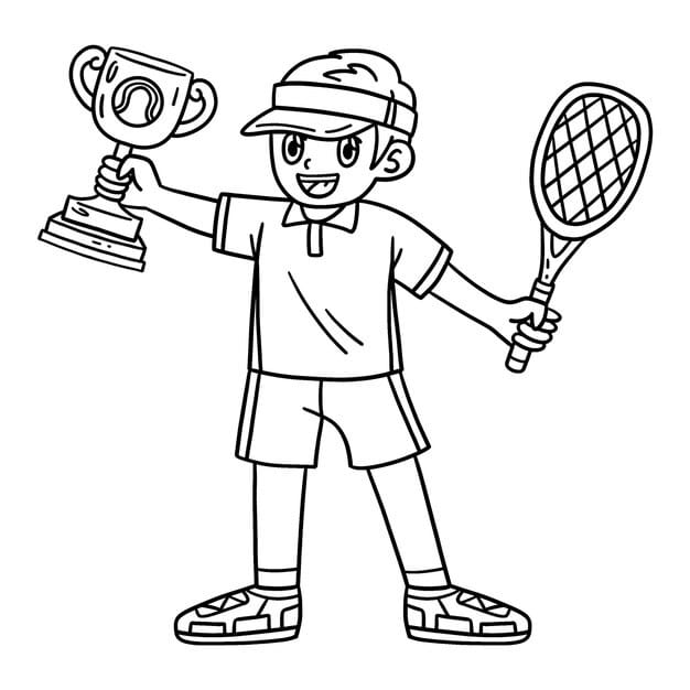 tennis player with trophy isolated coloring page 576561 16118