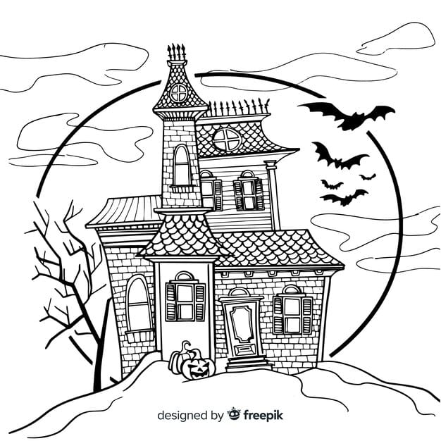 terrific hand drawn haunted house 23 2147928317