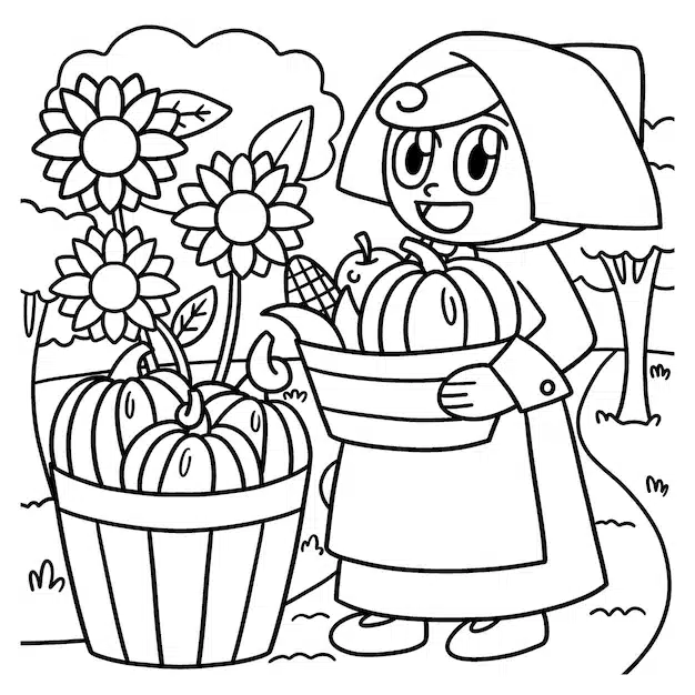 thanksgiving pilgrim girl coloring page kids 576561 2965