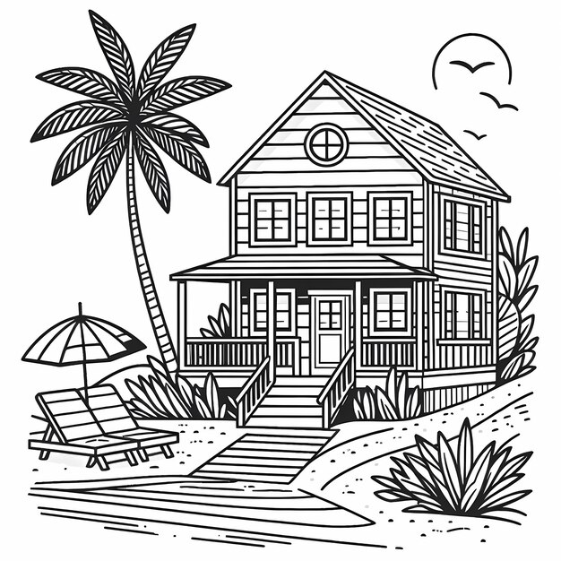 tropical beach house coloring page 656073 14638