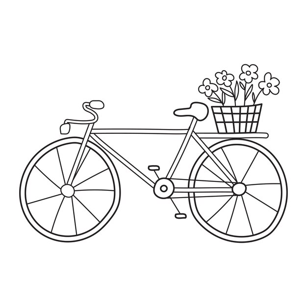 twowheeled bicycle with basket flowers sketch doodle style 172597 1426