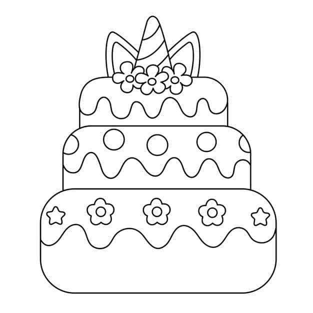 unicorn cake coloring page coloring cartoon birthday cake with candles desserts coloring book 861380 30