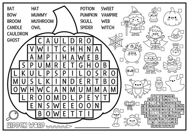 ALT TEXT: A vibrant word search puzzle featuring Halloween-related words.
DESCRIPTION: A fun word search dedicated to the words of Halloween.
Caption: Expand your Halloween vocabulary with this engaging words word search!
TITLE: Halloween Words Word Search