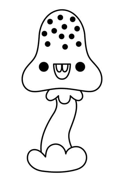 vector black white kawaii mushroom with eyes cute smiling halloween line character kids funny autumn all saints day plant illustration samhain party icon coloring page 150240 5106