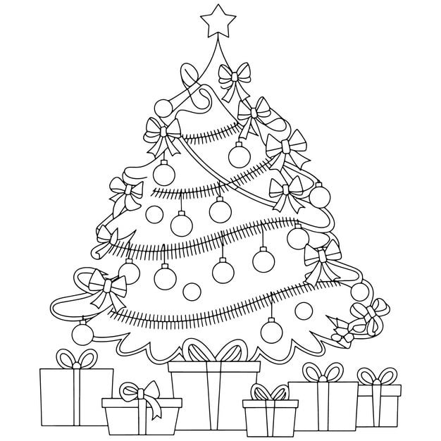 vector christmas tree coloring page white background 1124223 4339