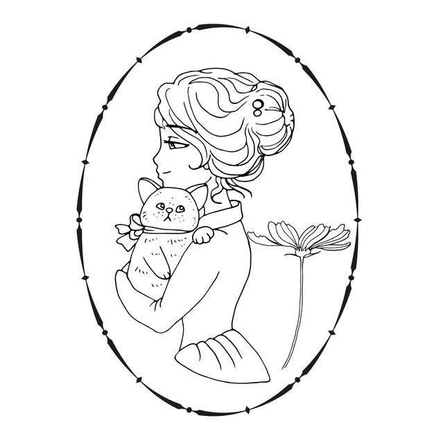 vector coloring page with cute cartoon anime girl line art 620140 747