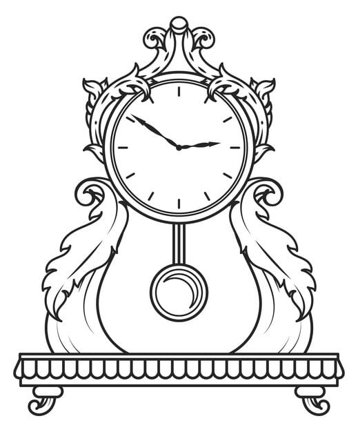 vintage table clock decorative metal ornament hand drawing 80590 21695