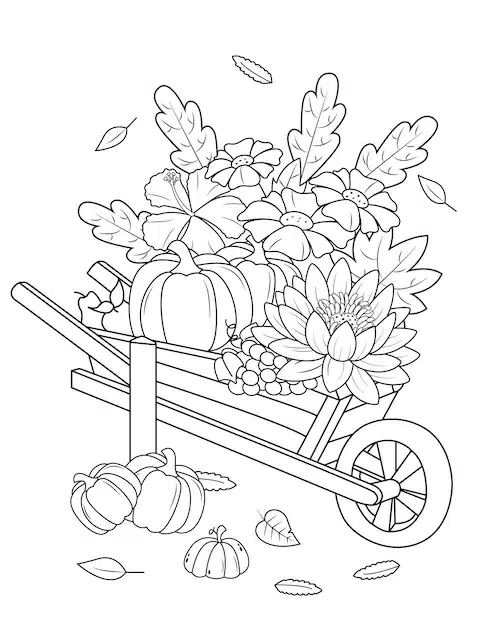 wheelbarrow with flowers coloring page 814149 299