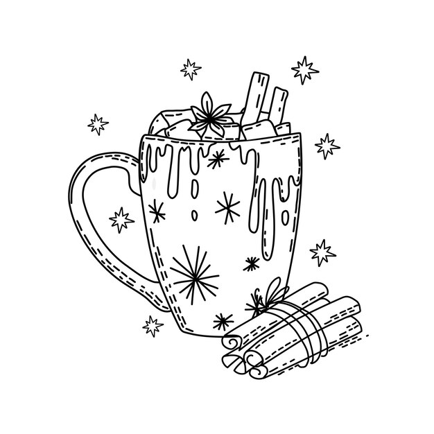 winter christmas drink with marshmallow cinnamon coloring book vector 345837 551