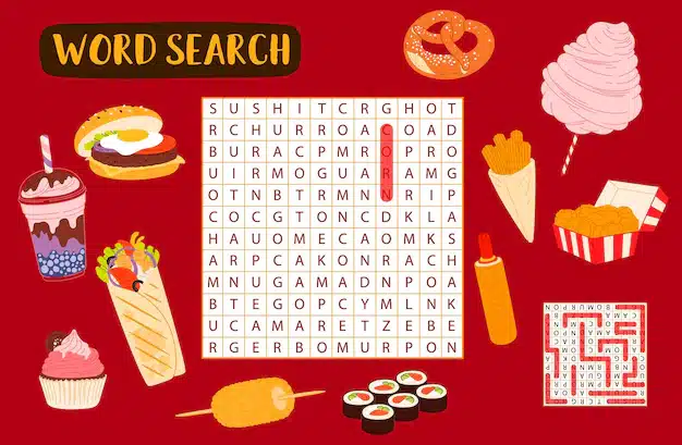 word search game fast food desserts drinks 53500 4238