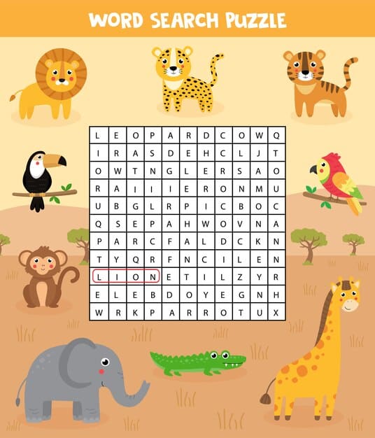 words search puzzle children set safari animals 122784 699