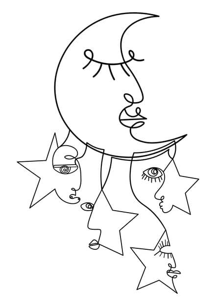 abstract faces moon stars one line art 646528 49