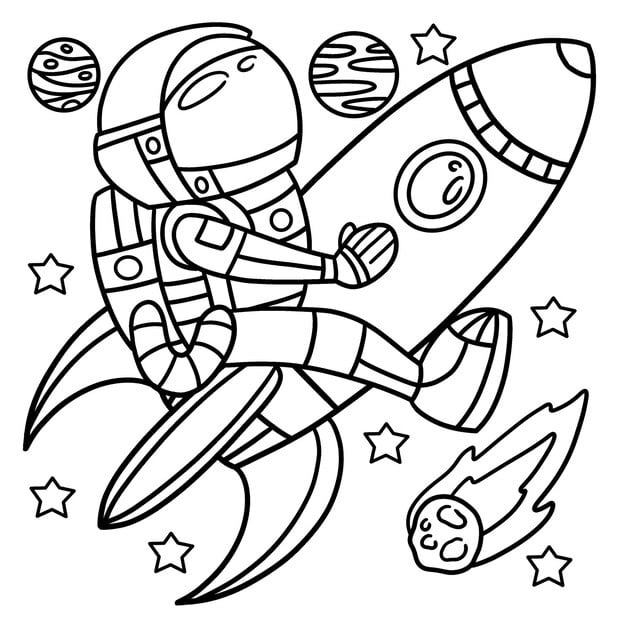 astronaut riding rocket ship coloring page 576561 4261