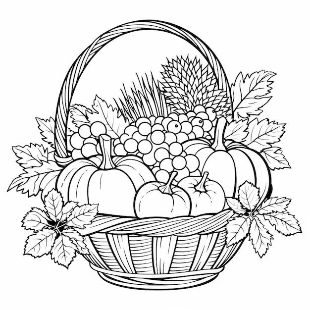 basket full fruit leaves coloring page generative ai 958108 37353