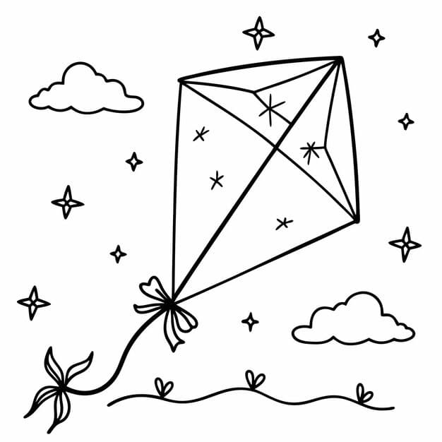 beautiful kite line drawing education school kids coloring page 1278800 3685