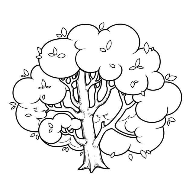 big lush foliar tree linear drawing coloring isolated white background 555467 6480