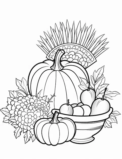 black white drawing bowl fruit pumpkin generative ai 733139 167486