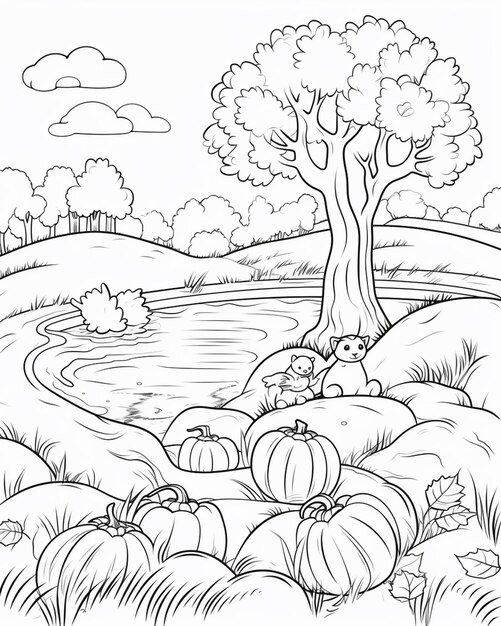 black white drawing field with pumpkins generative ai 925897 81215