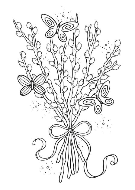 bunch catkins with small butterflies colouring page 664161 35