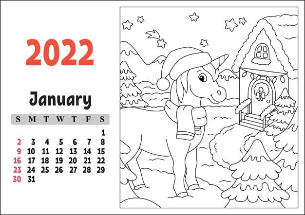 calendar 2022 with cute character fairy unicorn coloring page 78007 7093