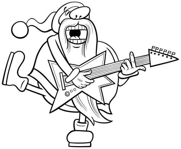 cartoon santa claus playing electric guitar coloring page 11460 14975