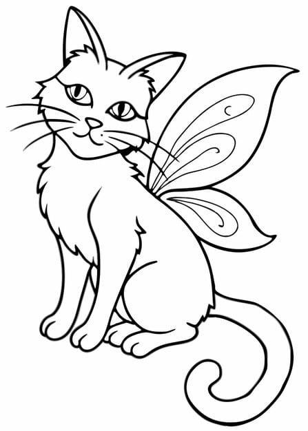 cat with whimsical fairy sitting its back vector illustration line art 969863 328795