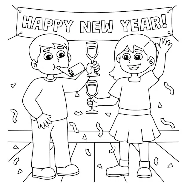 children celebrating new year coloring page 576561 4627