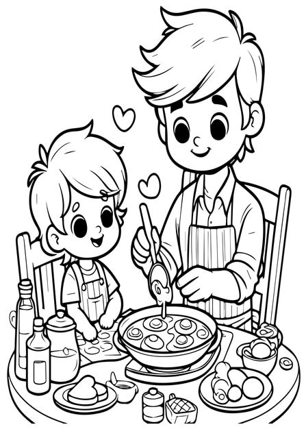 children coloring page cute dad cooking with kid 626849 14753