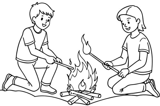 children roasting marshmallows campfire illustration 1158271 5012